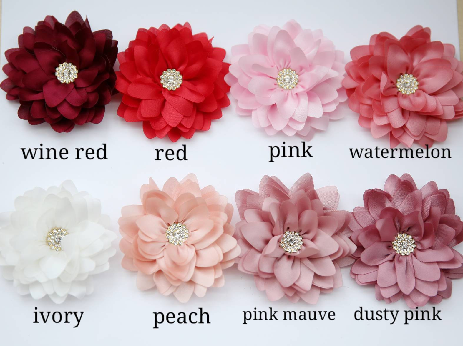 3 big Fabric Flowers With Rhinestone Center In Multiple Etsy