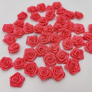 20 pcs Small Handmade Satin Ribbon Roses In Watermelon. 5/8 Inches High Quality Ribbon Roses.Ready To Ship.