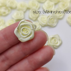20 pcs Small Handmade Satin Ribbon Roses In Light Yellow.5/8 Inches High quality ribbon roses.Ready To Ship.