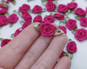 20 pcs Handmade Satin Ribbon Roses In Fuchsia. High quality ribbon roses.Ready To Ship.