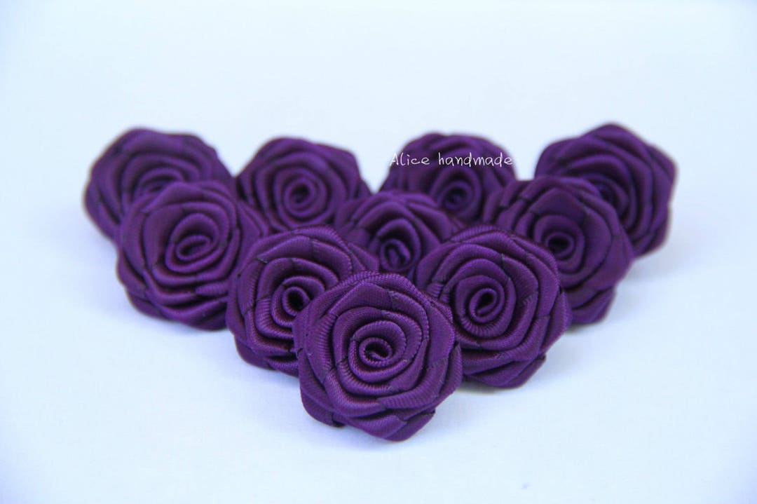 1 Inch Ribbon Roses 10 Small Handmade Double Face Satin Ribbon Roses in Plum(1 Inches ...