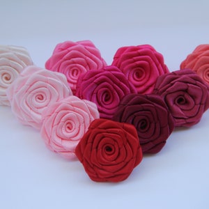 10 Small Handmade Satin Ribbon Roses In Mixed color/ Red Shades Roses(1 inches).
