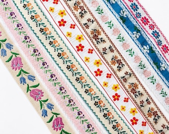 Vintage Floral Jacquard Ribbon Trim, Embroidered Flower Ribbon, Boho Sewing Trim, Craft Ribbon by the Yard, 20mm-25mm Wide
