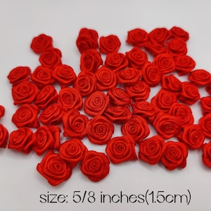 20 pcs Small Handmade Satin Ribbon Roses In Poppy Red. 5/8 inches poppy red roses. High quality ribbon roses.Ready To Ship.