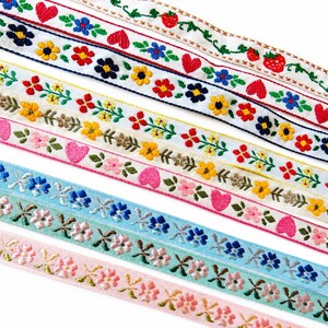 1.5cm Embroidered strawberry lace trim, jacquard woven ribbon, sewing ribbon. Sold by yard.