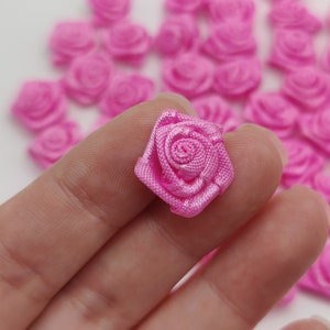 20 pcs Small Handmade Satin Ribbon Roses In Rose Pink. 5/8 inches roses. High quality ribbon roses.Ready To Ship.