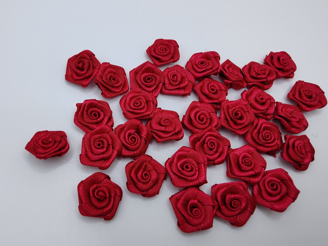 18 Ct Ribbon Roses 20 Pcs Small Handmade Satin Ribbon Roses in Wine.5/8 Inches High ...