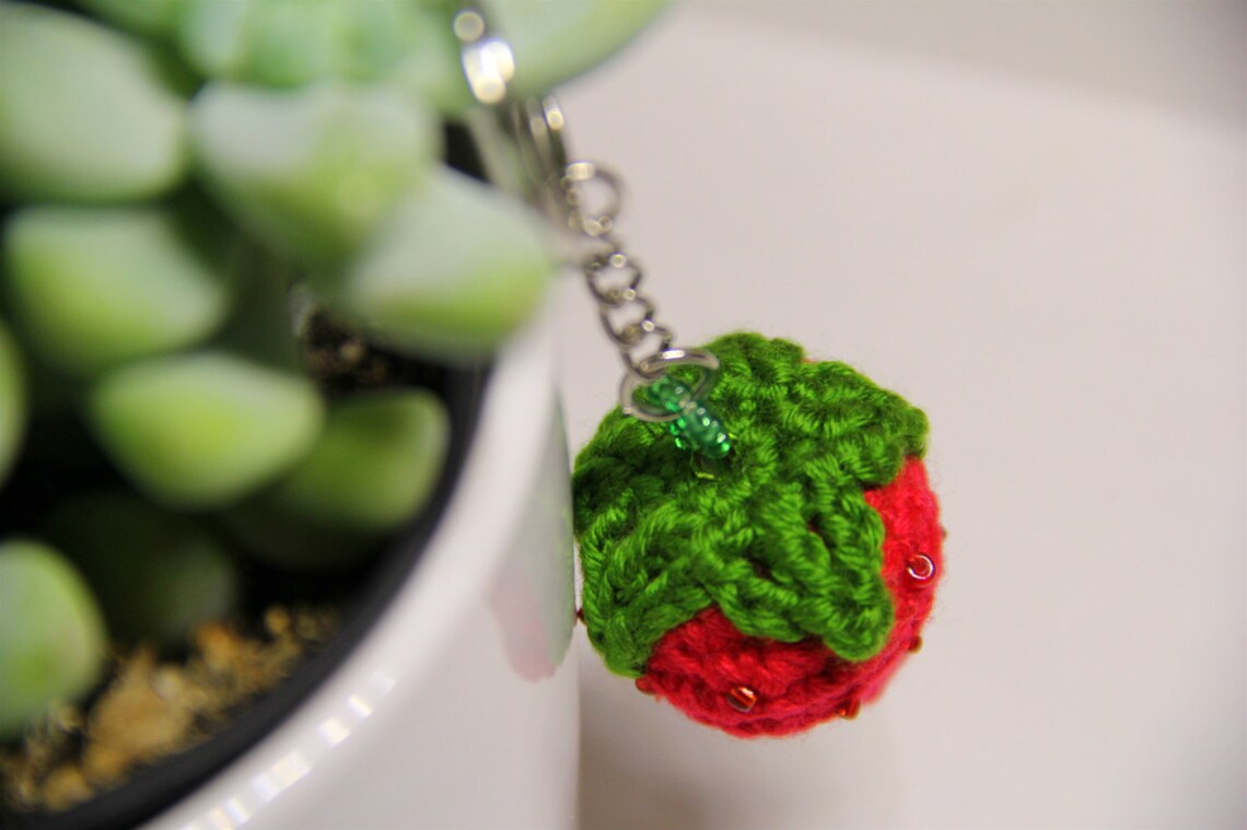 Crochet Strawberry Keychain. Handmade Keychain. Ready to Ship. Etsy