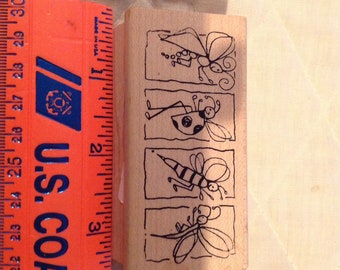 Magenta wood mounted insect bug rubber stamp