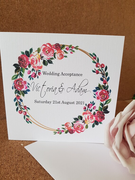 Personalised Handmade Wedding Invite Acceptance Card - RSVP, Invitation, Cake | UK - View #9