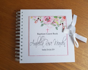 Personalised Pink Floral Christening Guest Book