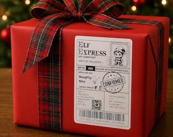 Personalised present Elf Express postage labels from Santa/Father Christmas FREE UK DELIVERY 2nd Class