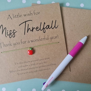 Professeur personnalisé Merci Cadeau Wish Bracelet Card