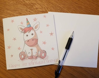 Personalised Unicorn First Birthday Card