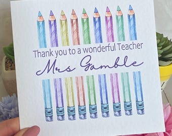 Biglietto di ringraziamento personalizzato per insegnanti. SPEDIZIONE GRATUITA NEL REGNO UNITO (2a classe).