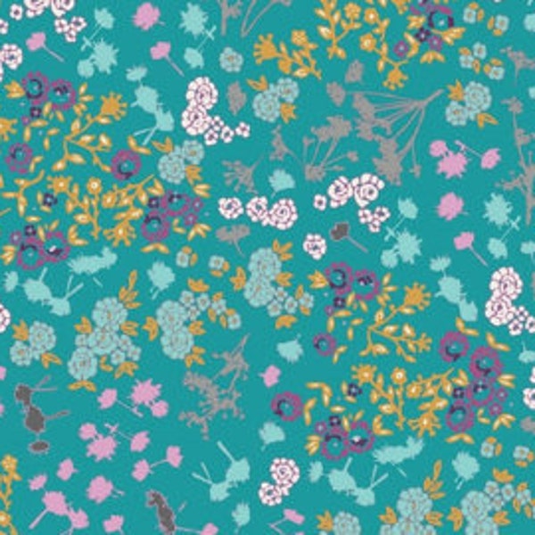 Art Gallery Fabric - indelible - IDL-1224  floret stains tealberry