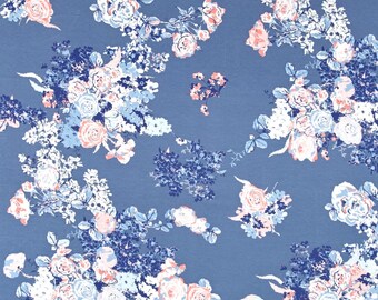 1/2 Yard Art Gallery Fabric Knit k-36638-1 in blue  bloesem dark