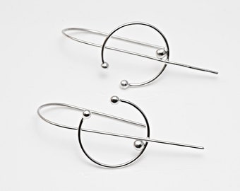 Minimalist hoop earrings, Modern silver fibula