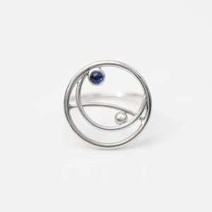 Modern silver ring, Sapphire minimal ring image 1