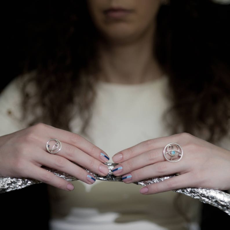 Modern silver ring, Sapphire minimal ring image 4
