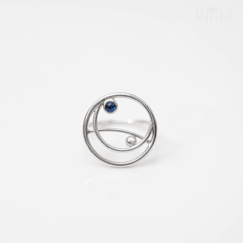 Modern silver ring, Sapphire minimal ring image 1