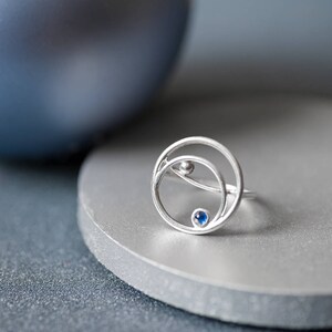 Modern silver ring, Sapphire minimal ring image 2