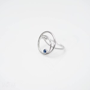 Modern silver ring, Sapphire minimal ring image 3