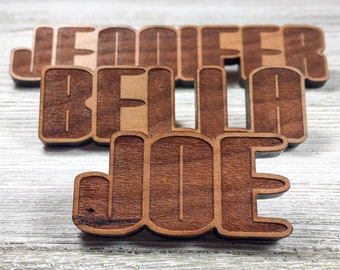 Personalized Name Magnet - Cut and Engraved Cherry Wood