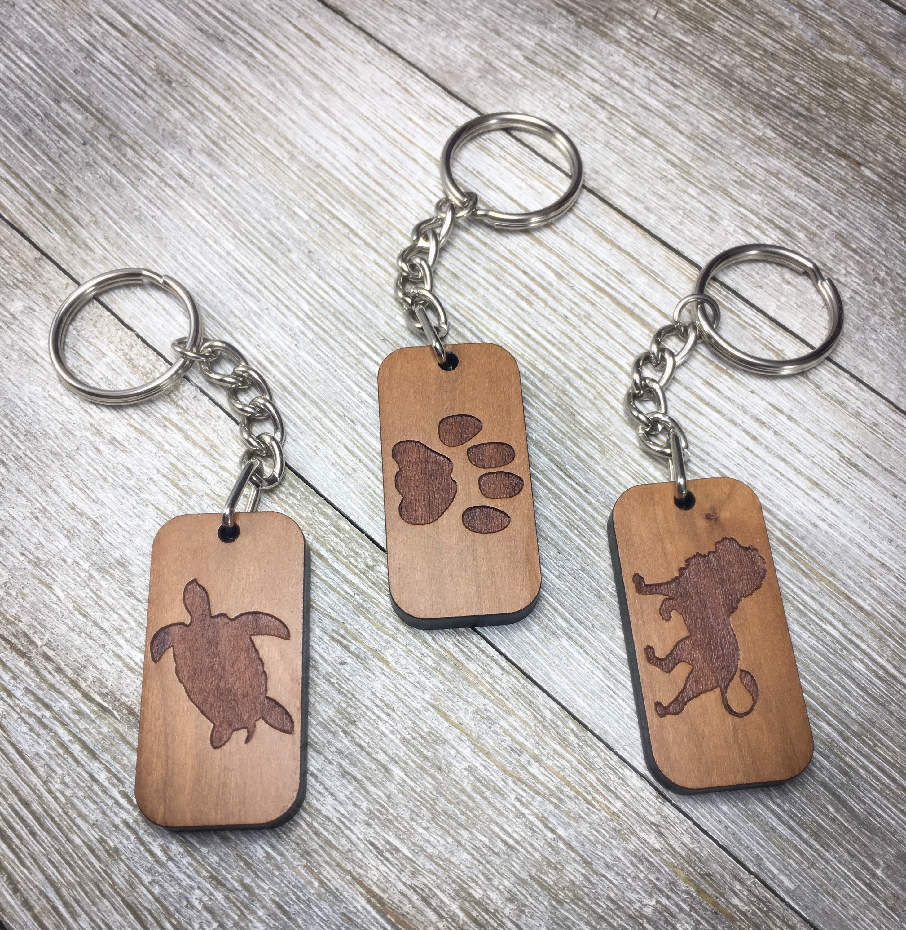 Personalized Favorite Animal Keychain Laser Cut and Engraved Cherry
