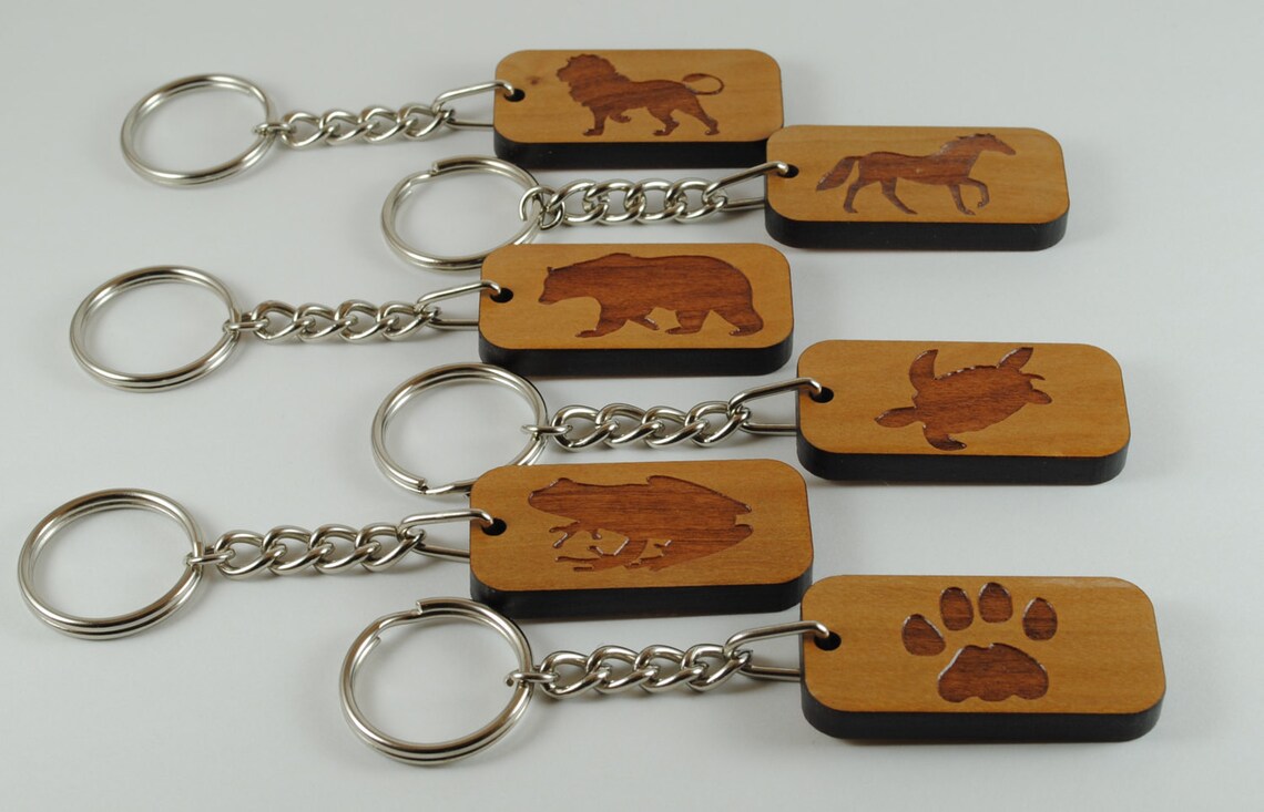 Personalized Favorite Animal Keychain Laser Cut and Engraved Cherry