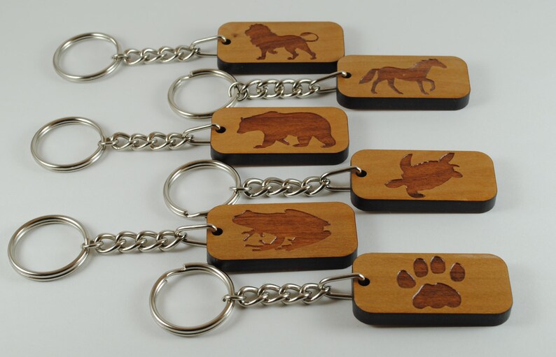 Personalized Favorite Animal Keychain Laser Cut and Engraved Cherry