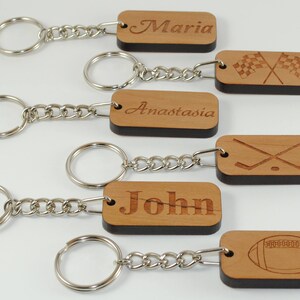Personalized Favorite Sport Keychain - Laser Cut and Engraved Cherry Wood