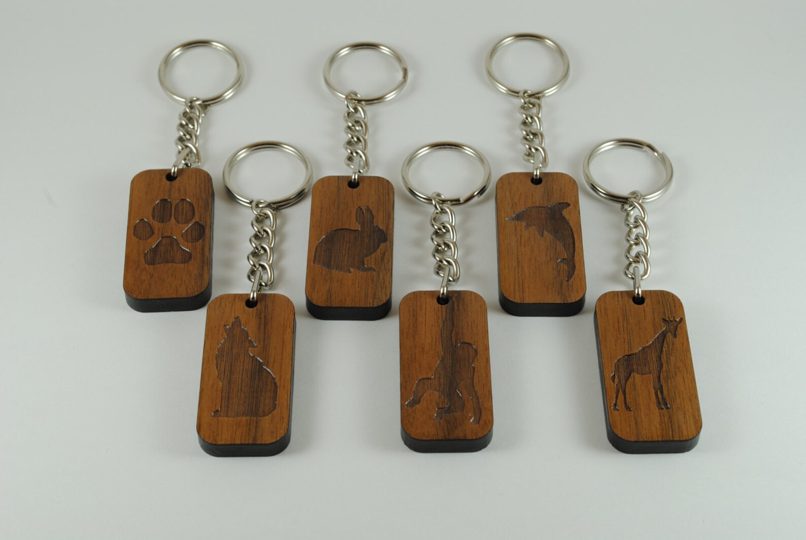 Personalized Favorite Animal Keychain Laser Cut and Engraved Walnut