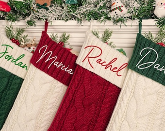 Personalized Family Christmas Stockings, 2025 Embroidered Christmas Stocking, Knitted Stockings with Name, Monogram Stocking, Holiday Gift