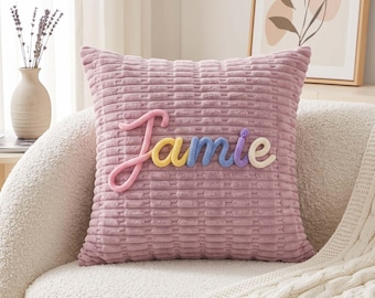 Custom Name Corduroy Pillow, Personalized Baby Gift, Kids Room Decor, Nursery Cushion, Newborn Gift, Birthday Keepsake