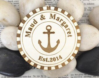 Set of 4 PREMIUM Handmade Nautical Hampton Anchor Coasters 3.5 Round Wood High Gloss Naval Decor