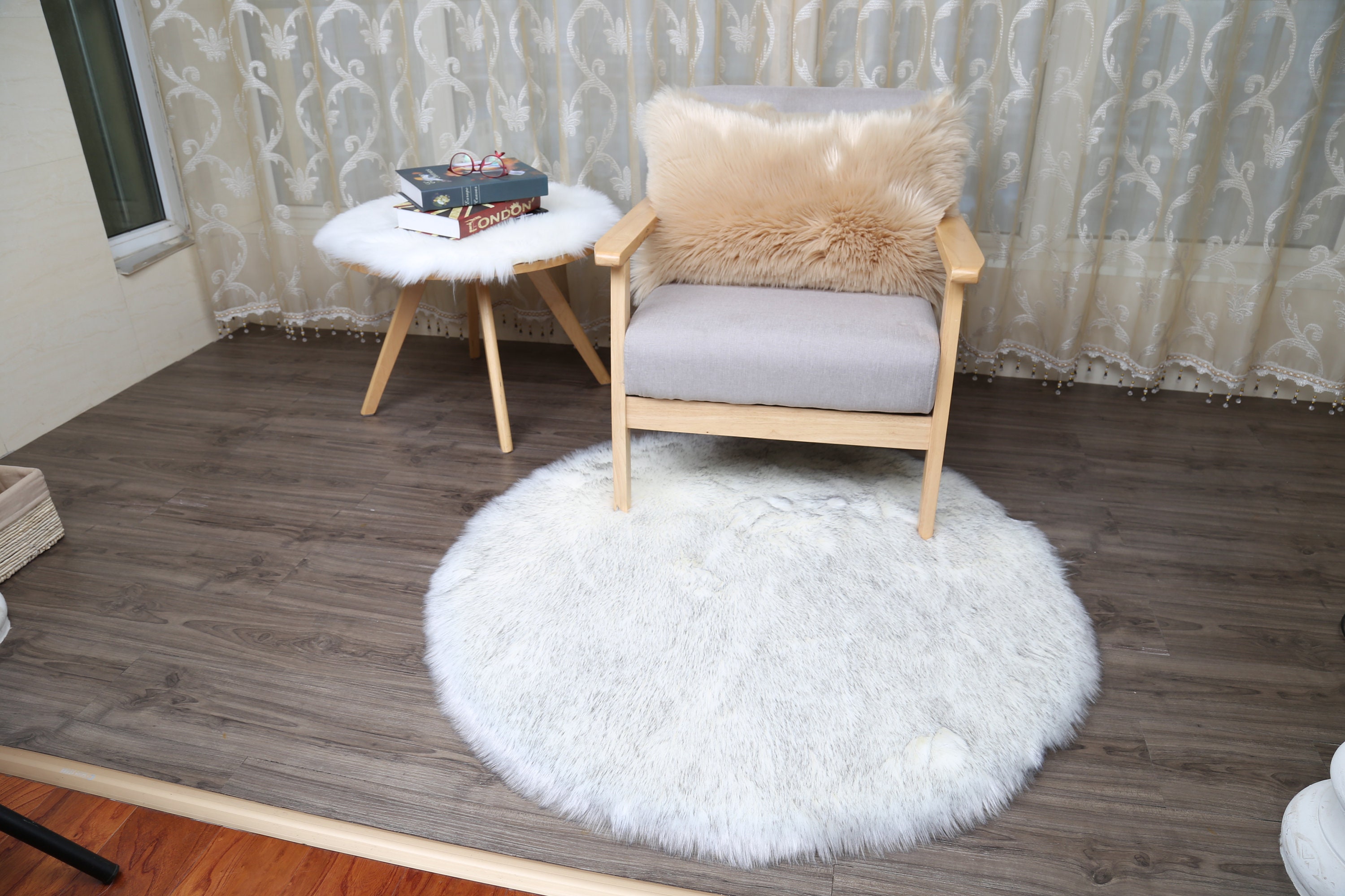 Faux Fur RugRound Shag Area RugCircle Shaggy White Throw Etsy