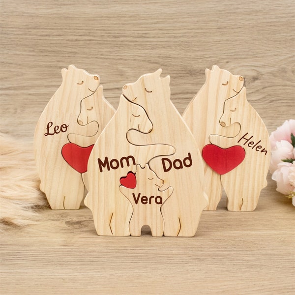 Wooden Name Puzzle, Bear Family Puzzle, 3 Person Animal Figurines , Custom Puzzle Gifts for Parents, Baby Name Puzzle, Gift for Mom Dad Gift
