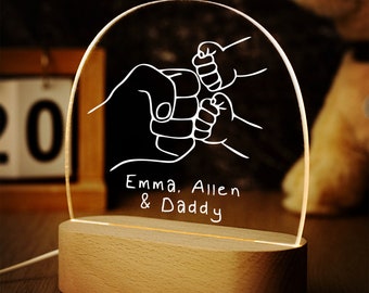 Personalized Fist Bump Fathers Day Gifts From Wife | Daddys Team Acrylic Night Light | Custom Fist Bump Family Hand | Father's Day Gift 2024