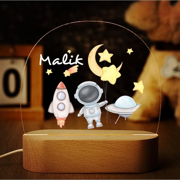 Personalized Acrylic Night Light Cosmonaut Space Moon and Stars Planets LED Light Kids Bedroom,Animal lamp, Nursery Decor, Baby Shower Gift