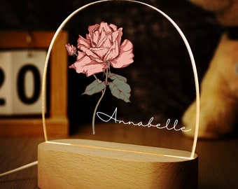 Personalized Flower Night Light For Her ,Custom Night Light with Name, Bedroom Lamp, Baby Room Decor, Birth Gift For Kids, Christening Gift