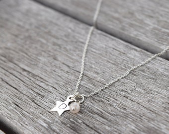 925 sterling silver necklace with initial star pendant and pearl