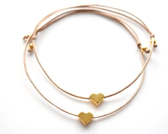 2 friendship bracelets golden heart with pearls