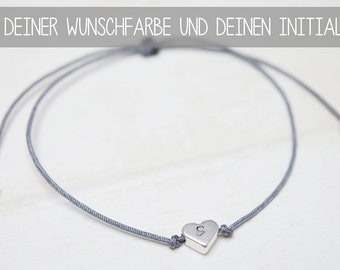 Armband mit Herzperle und deinem Initial in Silber