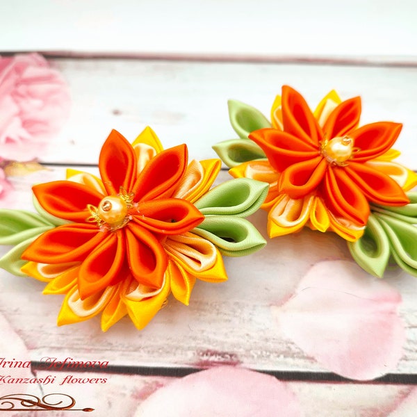 Kanzashi hair clip -Flower hair set-Kanzashi Hair Jewelry- Memorial gift for her