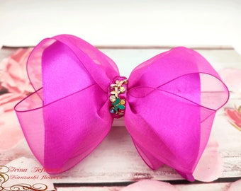 Kanzashi hair clip -Flower large bow-Kanzashi Hair Jewelry- Memorial gift for her