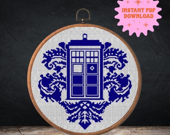 TARDIS de Lys | Wzór do haftu krzyżykowego Doctor Who | Natychmiastowe pobranie pliku PDF