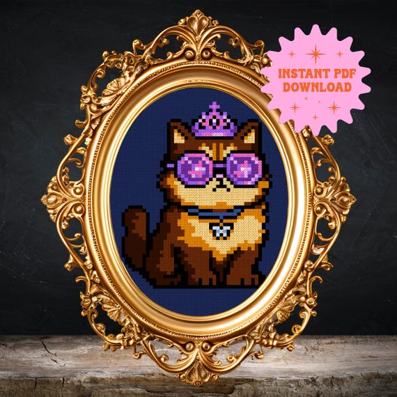 All Hail Princess Donut | Cross Stitch Pattern | Dungeon Crawler Carl | Easy Beginner Pixel Cat | PDF Download