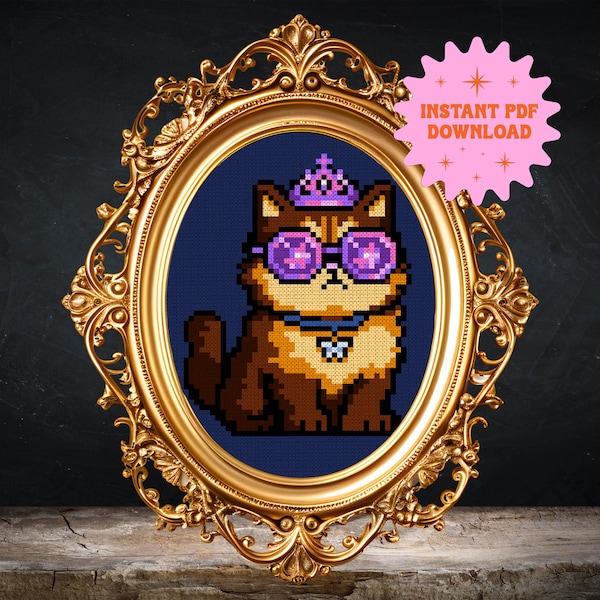 Es grüße Prinzessin Donut | Kreuzstich Stickmuster | Dungeon Crawler Karl | Einfach für Anfänger Pixel Katze | PDF-Download