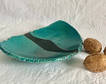 Raku ceramic dish - Raku ceramic empty pocket - Raku decorative tray - Raku blue green tray